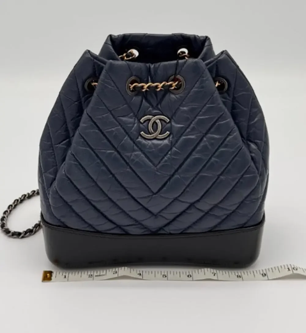 Chanel Gabrielle Backpack Navy Aged Calfskin Mixed Metal Chain 2019